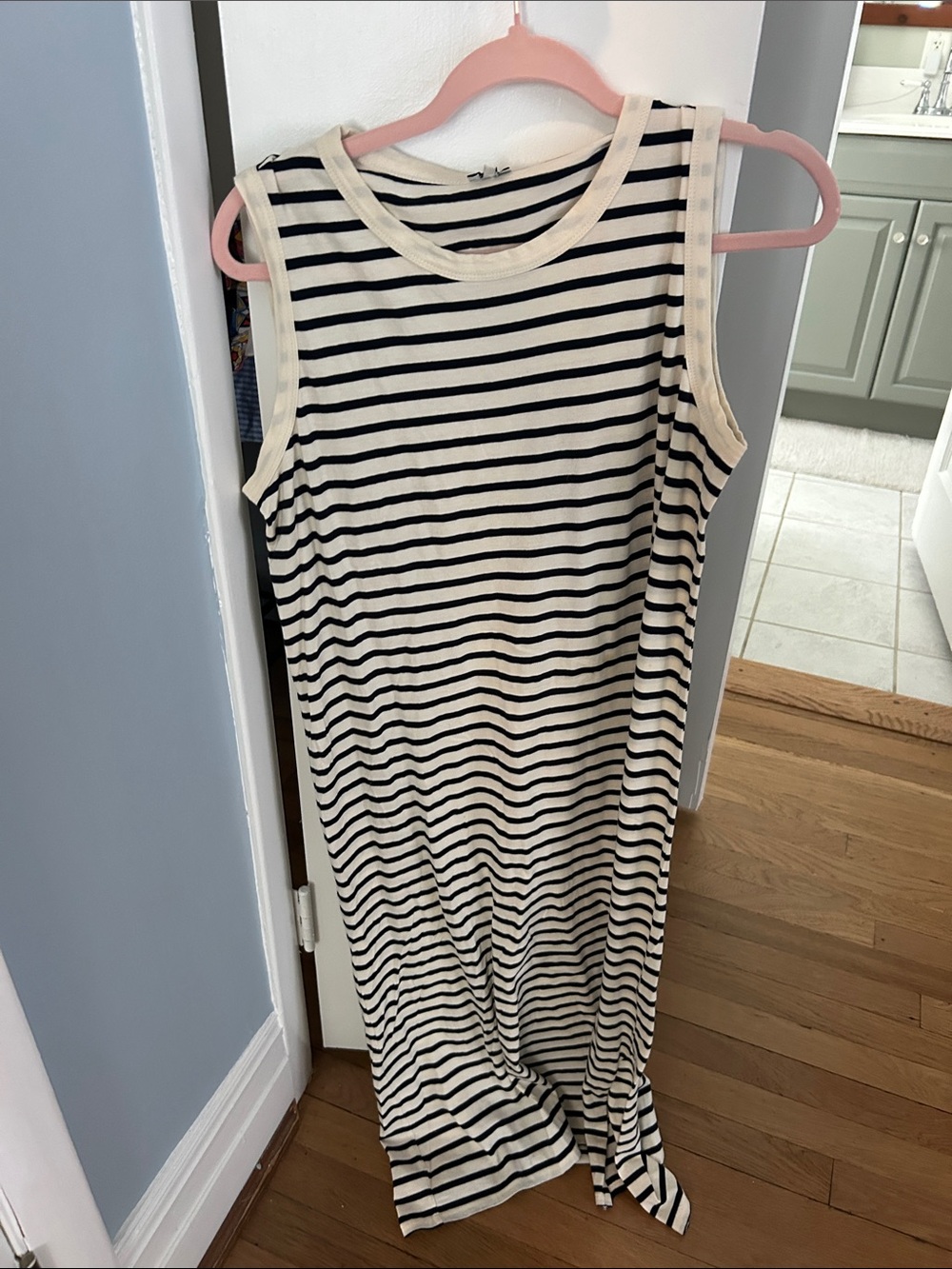 KULE navy and Cream Striped Sleeveless Midi Tank Dress